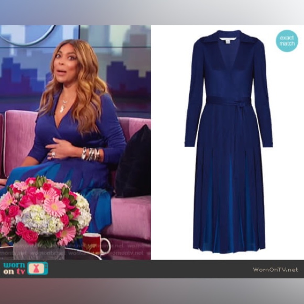 DVF Diane von Furstenberg Stevie Silk Wrap Dress Blue Midi Long Sleeve 0 Wedding - Picture 9 of 9